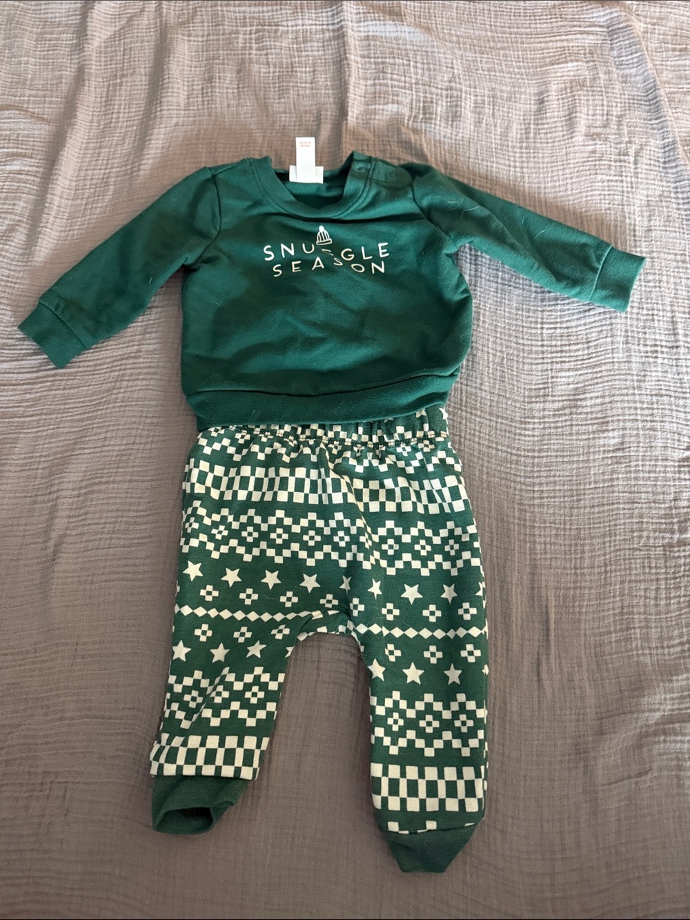 Cat & Jack Dark Green Baby Two-Piece Set with Cream Stars